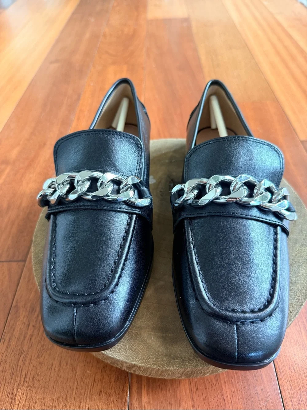 L.Paolo Metz-L Black Nappa Calf Leather Chain Loafers Size 7.5 — NIB